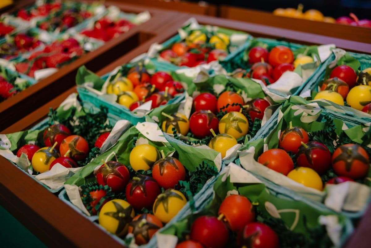 Crates of harvested tomatoes graded for sale