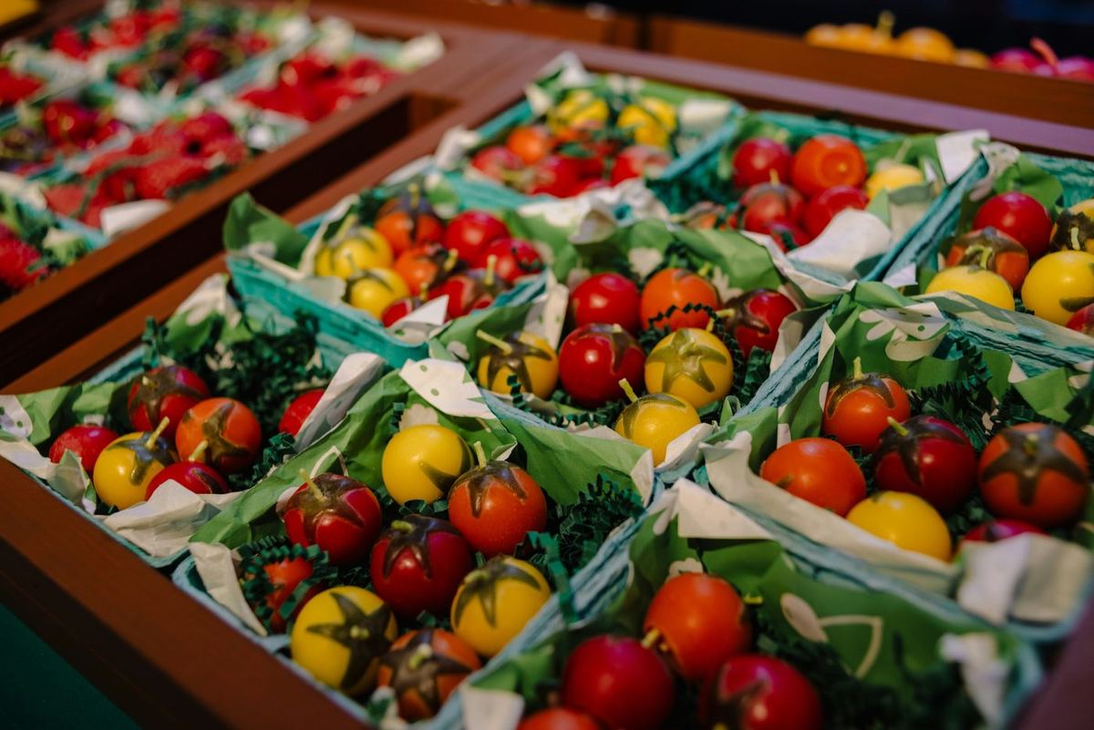 Crates of harvested tomatoes graded for sale